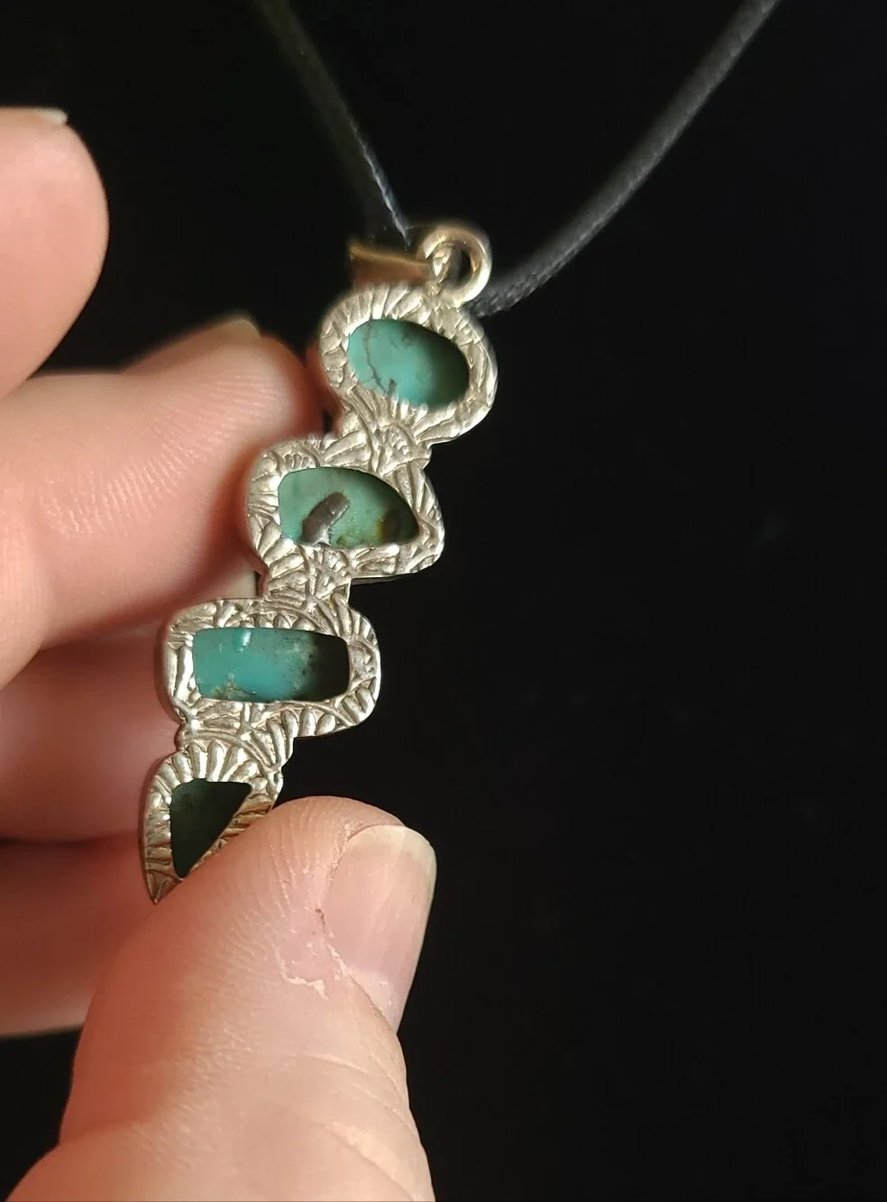 Turquoise Stone Pendant Necklace On Black Cord